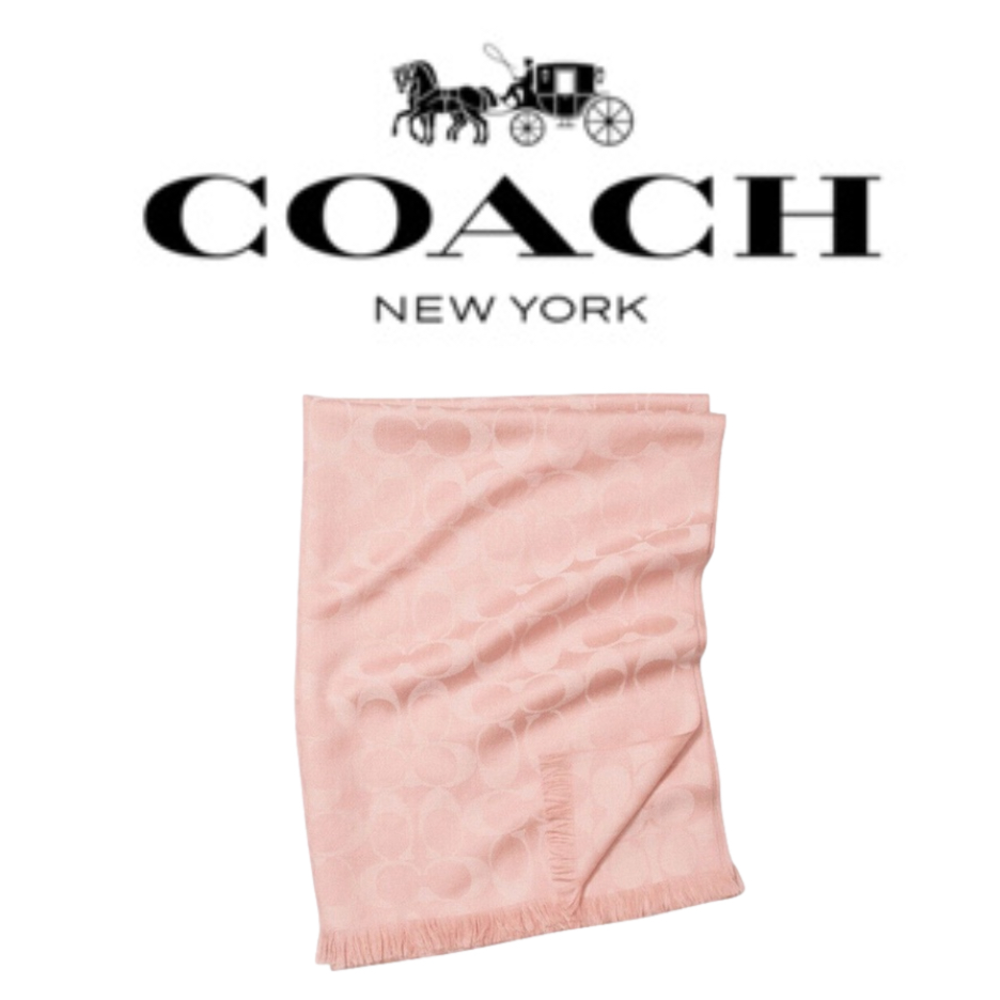 COACH Silk/Cotton Blend Signature Scarf in Blush Pink, OVER $200 OFF! - Picture 3 of 4